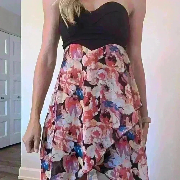 seductions, High low  dress, Strapless, Flopral Pattern, Size Small - Picture 2 of 12